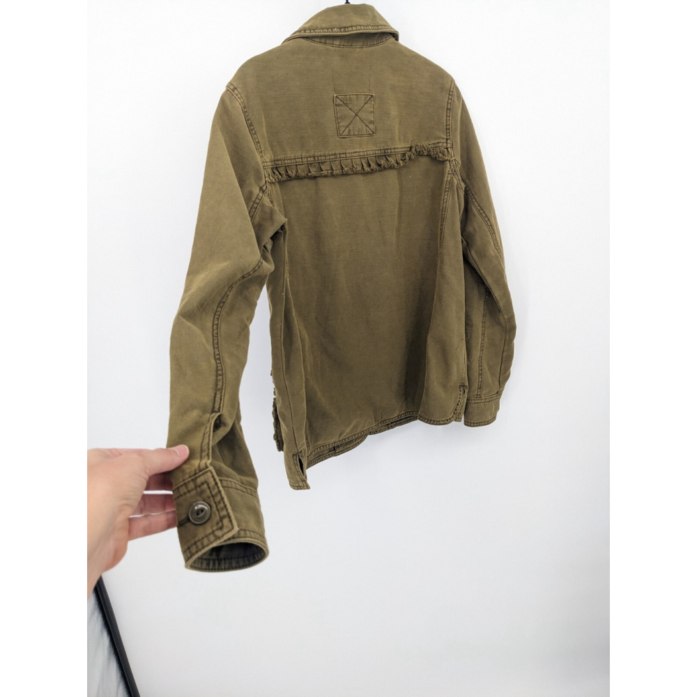 Anthropologie Jacket Womens Small‎ Green Military Utility Coat Canvas Ruffle Y2K - Picture 4 of 10